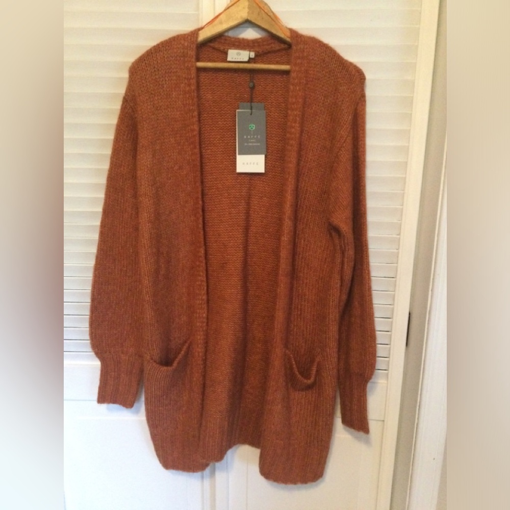 Kaffe KAalloma Orange Knit Cardigan Sweater, Size S